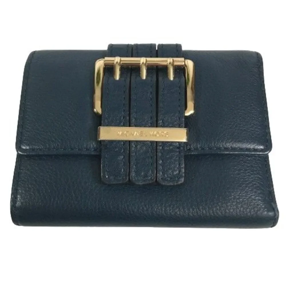 MICHAEL KORS Gansevoort Clutch Wallet Medium Trifold Navy-Blue Pebble Leather